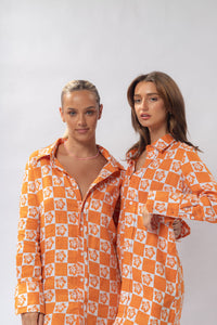 THE FREYA DRESS ORANGE CHECKER