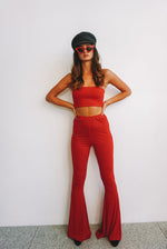 Load image into Gallery viewer, Wild Child Bell Bottoms in Cherry Cola + FREE Matching Tube Top
