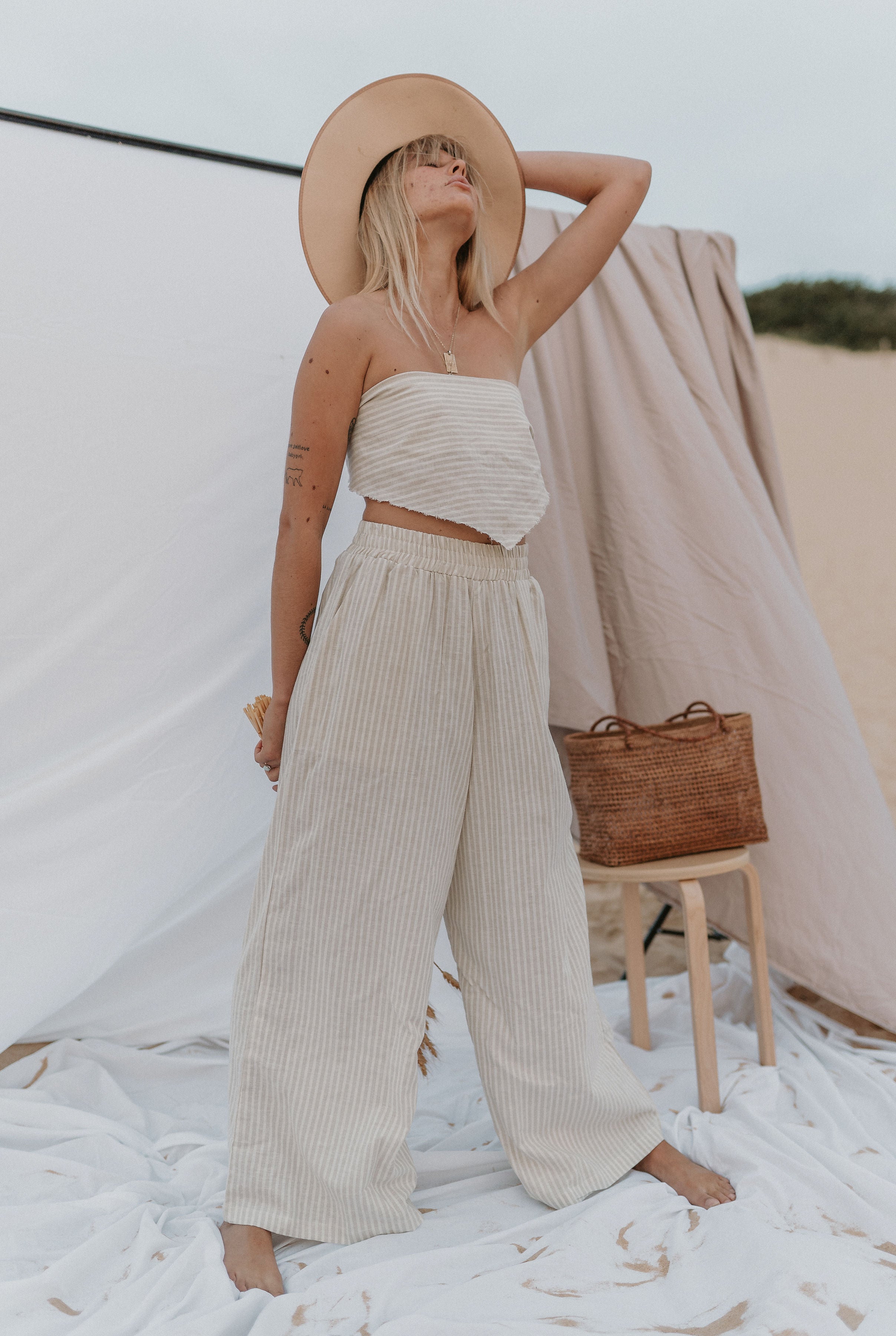 The Zephyr Linen Pants in Natural Sailor Stripe